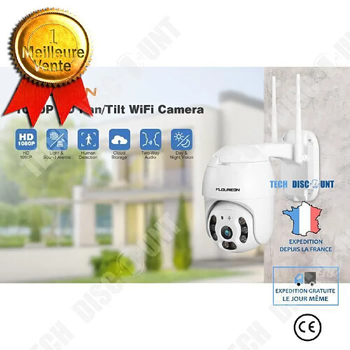 Tech Discount TD® Caméra IP surveillance wifi 720p résolution détection vision nocturne inclinaison et rotation caméra surveiller dual light wifi