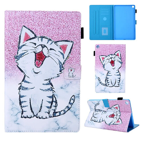 Etui en PU impression de modèle avec porte-carte chat mignon pour votre Samsung Galaxy Tab A 10.1 (2019) T510 T515