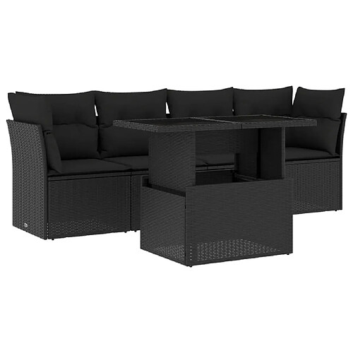 vidaXL Salon de jardin 5 pcs avec coussins noir résine tressée