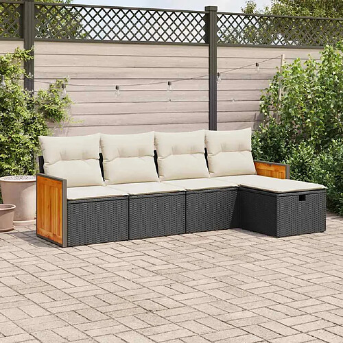 vidaXL Salon de jardin 5 pcs avec coussins noir résine tressée