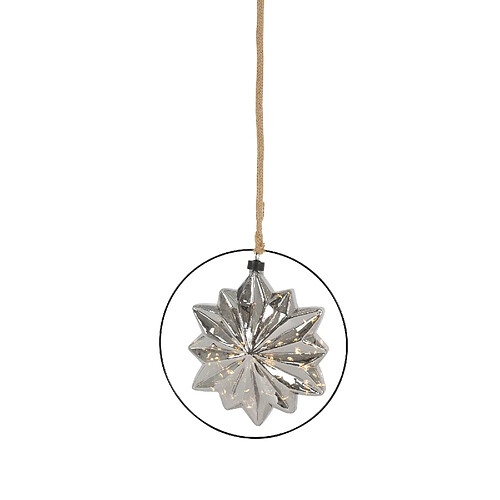 ECD Germany Étoile de Noël LED Ø18 cm sur Corde 80 cm, Étoile Lumineuse Décorative Suspendue, Blanc Chaud, Gris, Verre avec Anneau Métallique, Fonctionne sur Piles, Minuterie, Decoration d'Intérieur