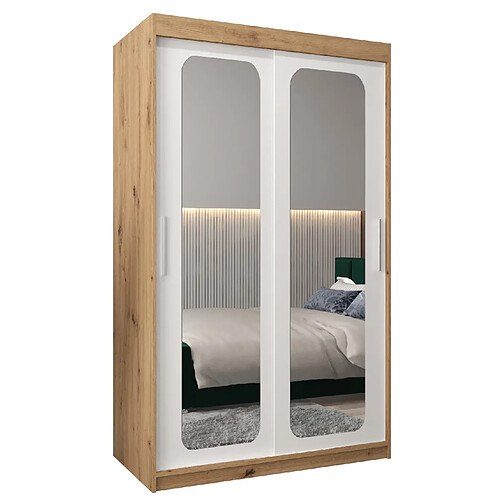 Abiks Meble Armoire PROMO T3 À Portes Coulissantes 200/120/62 2 Portes (Artisan/Blanc)