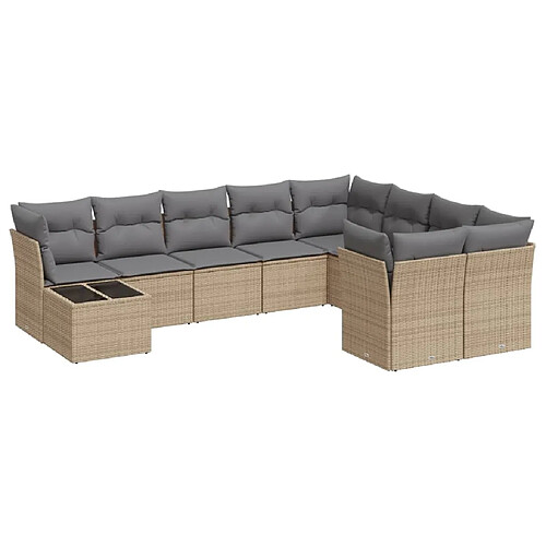 Maison Chic Salon de jardin avec coussins 10 pcs | Ensemble de Table et chaises | Mobilier d'Extérieur beige résine tressée -GKD99326