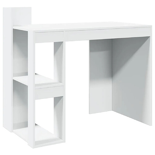 Helloshop26 Bureau table poste de travail meuble d'ordinateur informatique étude 103,5 x 56,5 x 94 cm bois d'ingénierie blanc 02_0023504