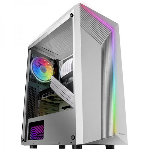 Mars Gaming MC-X7 Mid-Tower Gaming - Éclairage ARGB 12 modes - Support de refroidissement liquide 240 mm - Fenêtre latérale complète - Grande capacité interne - Couleur blanche