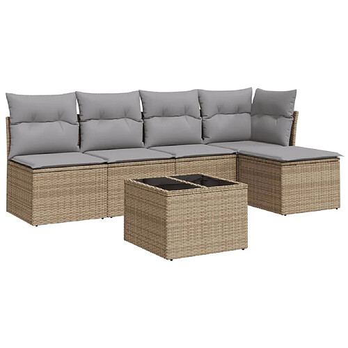 Maison Chic Salon de jardin avec coussins 6 pcs | Ensemble de Table et chaises | Mobilier d'Extérieur beige résine tressée -GKD57277