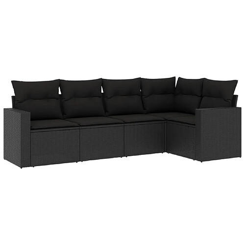 Maison Chic Salon de jardin 5 pcs avec coussins | Ensemble de Table et chaises | Mobilier d'Extérieur noir résine tressée -GKD20095