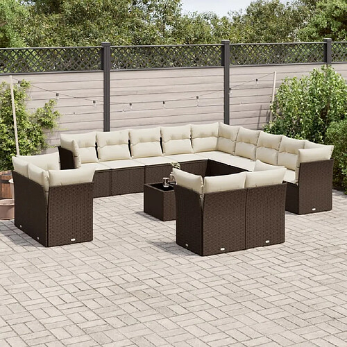 vidaXL Salon de jardin avec coussins 14 pcs marron résine tressée