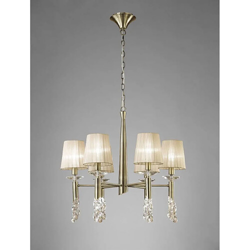 Luminaire Center Suspension Tiffany 6+6 Ampoules E14+G9, laiton antique avec Abat jour bronzes & cristal transaparent