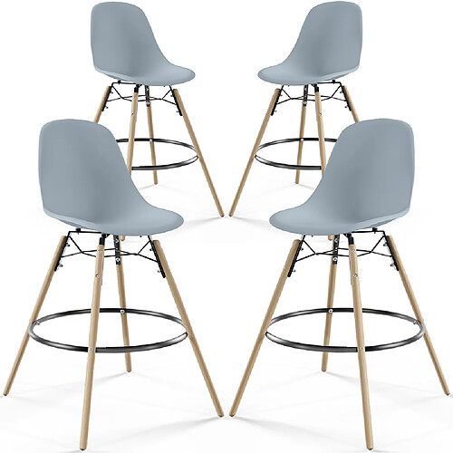 ICONIK INTERIOR Tabourets de Bar - Design Scandinave - Pieds en Bois - Lot de 4 - Skögur Gris clair