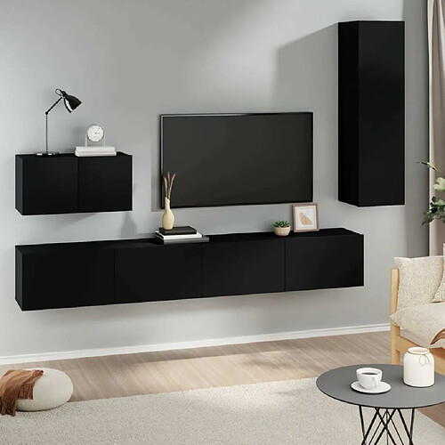 Maison Chic Ensemble de meubles TV 4 pcs | Banc TV Moderne pour salon | Meuble de Rangement - Noir Bois d'ingénierie -MN83398