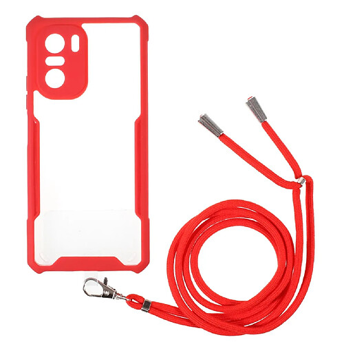 Coque en TPU + acrylique clair avec sangle rouge pour votre Xiaomi Redmi K40/K40 Pro/Mi 11i/Poco F3