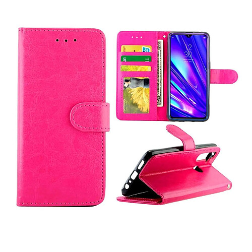 Wewoo Housse Coque Pour OPPO Realme5 Pro Crazy Horse Texture de protection en cuir à rabat horizontal avec support et fentes cartes et portefeuille et cadre photo Magenta