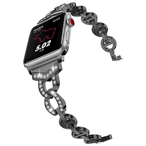 Wewoo Bracelet de montre VO en forme de 8 acier inoxydable massif serti de diamants pour Apple Watch séries 3 et 2 et 1 38 mm noir