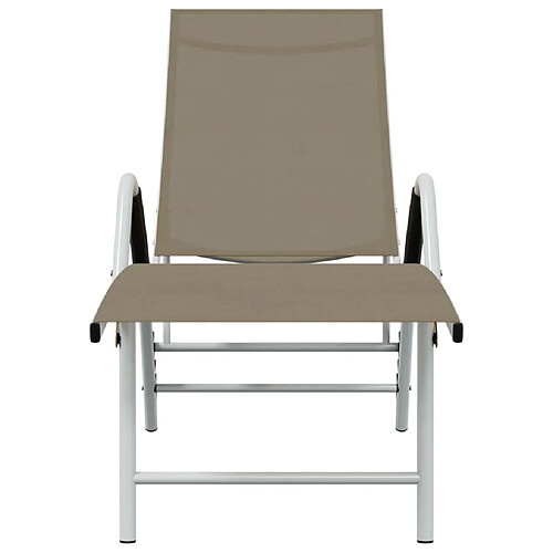 Helloshop26 Transat chaise longue bain de soleil lit de jardin terrasse meuble d'extérieur textilène et aluminium taupe 02_0012934