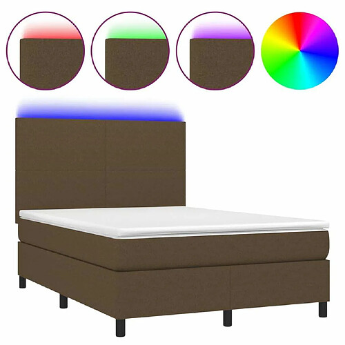 Maison Chic Lit adulte- Lit + matelas + LED,Sommier à lattes de lit matelas et LED Marron foncé 140x190 cm -GKD61390