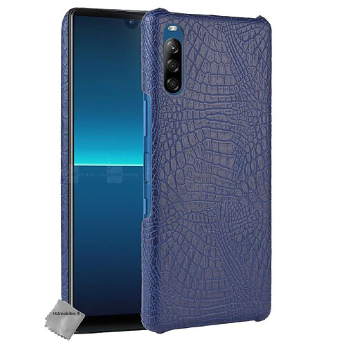 Htdmobiles Coque rigide simili cuir crocodile pour Sony Xperia L4 + verre trempe - BLEU FONCE