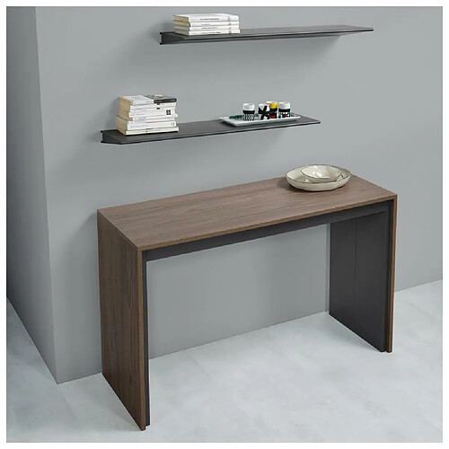 Inside 75 Table console extensible 12 couverts LEONARDO 45/270x120x75cm coloris noyer gris ardoise