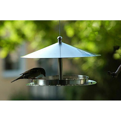 Luxus-Vogelhaus 11600 Silberglanz Mangeoire à oiseaux ronde avec fil métallique pour suspension Inox