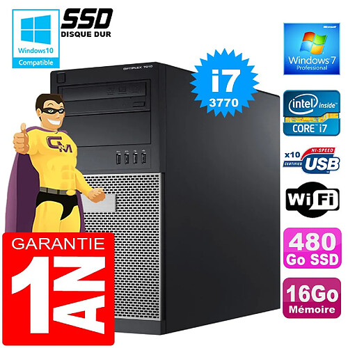 PC Tour DELL 7010 Core I7-3770 Ram 16Go Disque 480 Go SSD Graveur DVD Wifi W7 · Occasion