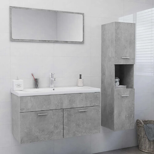 vidaXL Ensemble de meubles de salle de bain Gris béton Aggloméré