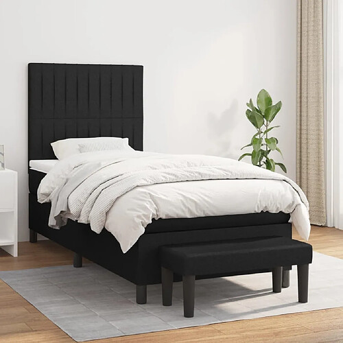 vidaXL Sommier à lattes de lit avec matelas Noir 100x200 cm Tissu