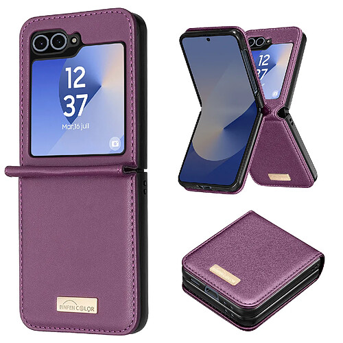 Avizar Coque pour Samsung Galaxy Z Flip 6 Dos Cuir Vegan Intérieur Rigide Violet Foncé