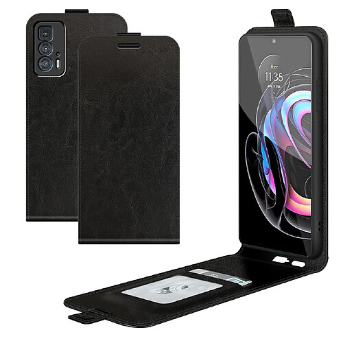 Coque en TPU + PU simple, antichute, Crazy Horse vertical noir pour votre Motorola Edge 20 Pro