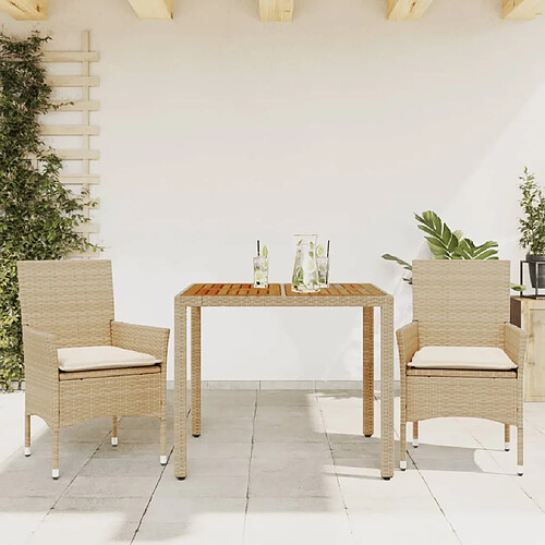 vidaXL Ensemble à manger de jardin et coussins 3pcs beige rotin acacia