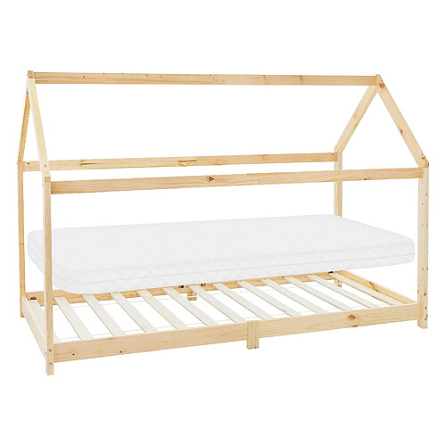 ML-Design Lit d'enfant en bois de pin naturel lit design maison avec matelas 200x90 cm