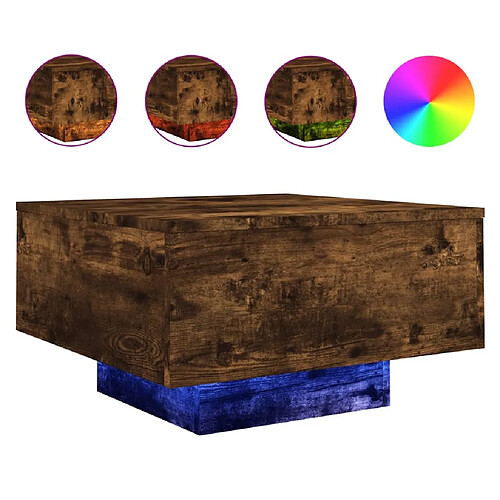 Maison Chic Table basse pour salon | Table à café avec lumières LED chêne fumé 55x55x31 cm -GKD77490