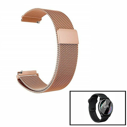 PHONECARE Kit Bracelet Milanese Loop Fermeture Magnétique + Gel d'écran de Film protecteur Full Coque pour OnePlus Watch - rose Or