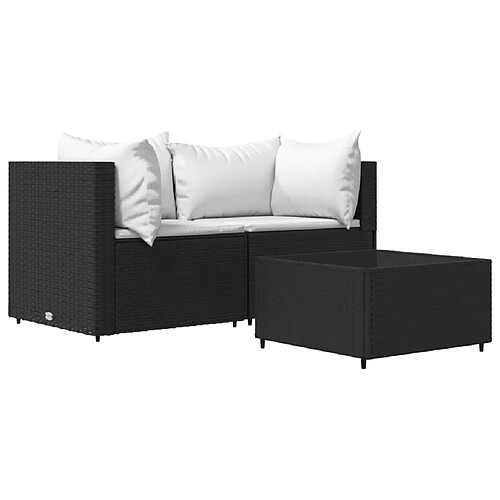 Maison Chic Salon de jardin 3 pcs + coussins - Mobilier/Meubles de jardin - Table et chaises d'extérieur Noir Résine tressée -MN52373