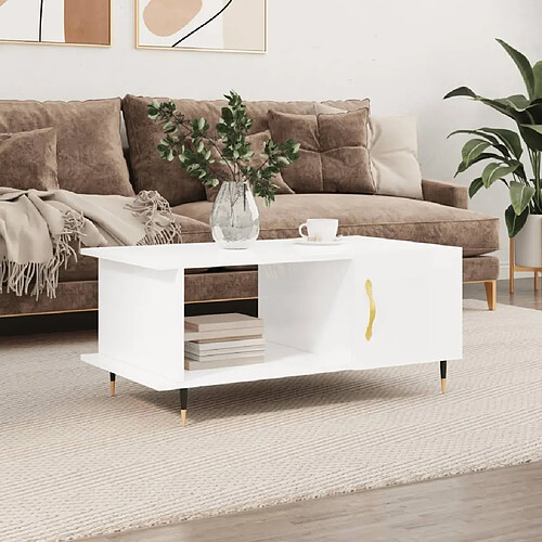 Maison Chic Table basse,Table Console Table d'appoint, Table pour salon Blanc brillant 90x50x40 cm Bois d'ingénierie -MN74726