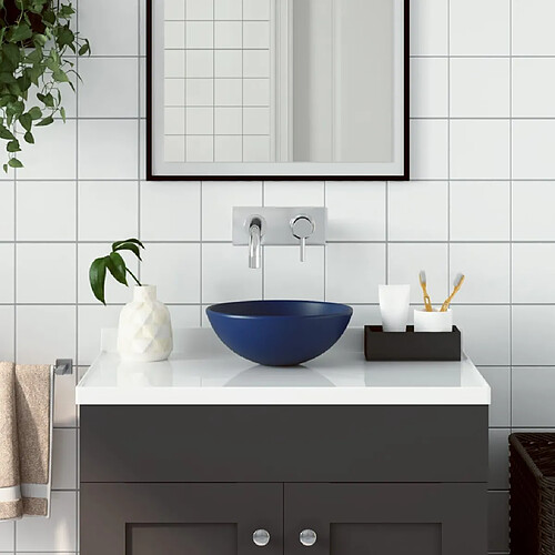 vidaXL Lavabo de salle de bain Céramique Bleu foncé Rond