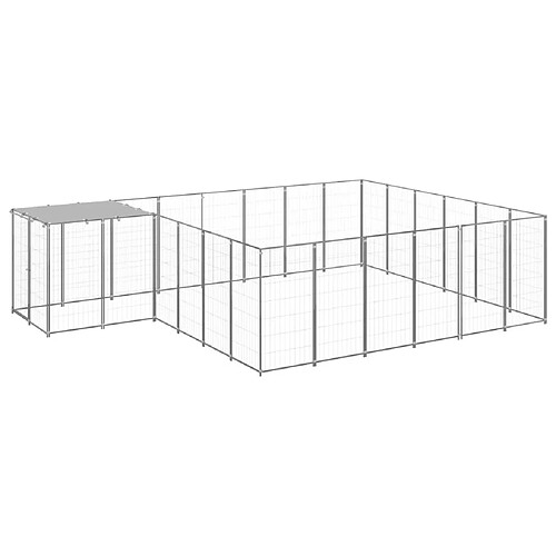 Helloshop26 Chenil extérieur cage enclos parc animaux chien argenté 12,1 m² acier 02_0000237