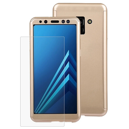 Wewoo Coque Housse de protection amovible détachable à 360 degrés pour Galaxy A8 2018, avec film en verre trempé or