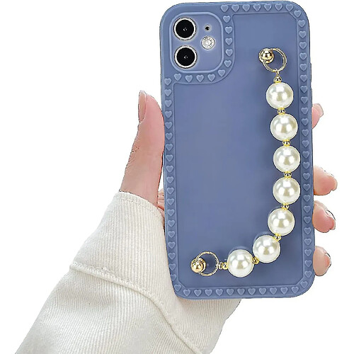 Universal Compatible pour le boîtier iPhone 11 (6,1 pouces), Bling Luxury Fashion Perle paillettes avec bracelet de bracelet de perle en or