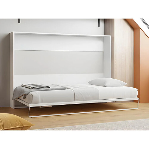 Vente-Unique Lit escamotable 140 x 200 cm - Ouverture horizontale manuelle - Blanc + matelas MALINA II