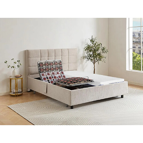 Vente-Unique Lit électrique de relaxation déco tout plots + matelas mémoire de forme - 2 x 90 x 200 cm - Tissu - Beige - EREGA de DREAMEA