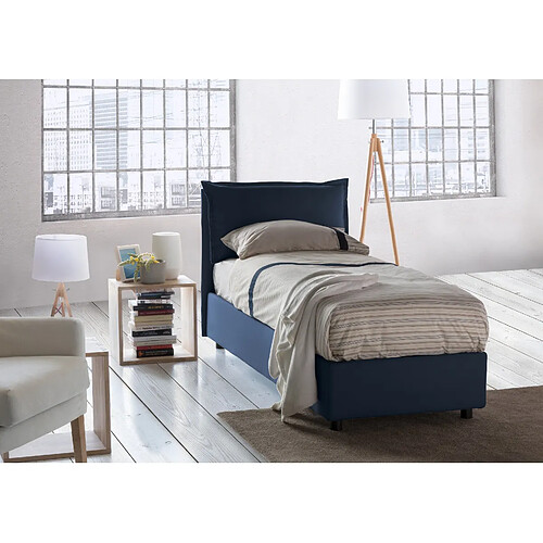 Autrement Talamo Italia Veronica lit simple avec conteneur, Made in Italy, en tissu amovible, 80x190 cm, avec ouverture latérale, Bleu, avec matelas inclus.