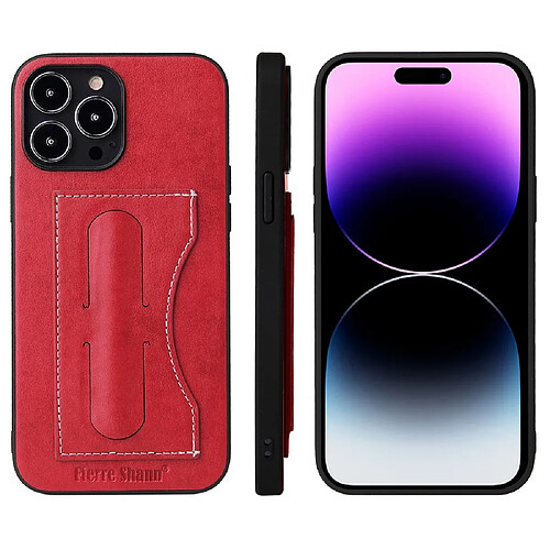 Coque en TPU + PU antichoc, anti-chute avec béquille et porte-carte pour votre iPhone 14 Pro - rouge