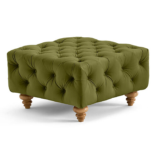 Lisa Design Walter - pouf chesterfield en velours - pieds bois