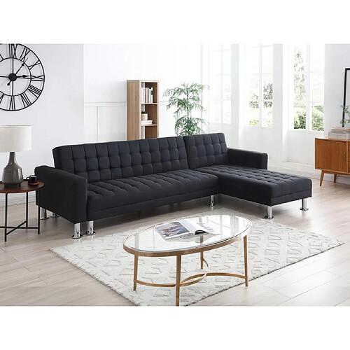 Vente-Unique Canapé d'angle convertible et réversible en tissu noir WILLIS II