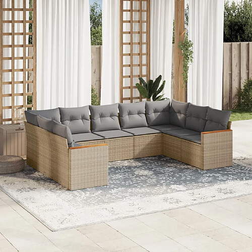 vidaXL Salon de jardin avec coussins 9 pcs beige résine tressée