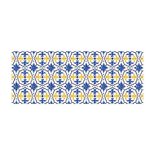 Vente-Unique Tapis de couloir en vinyle effet carreaux de ciment - 66x160 cm - Bleu et jaune - FLORILI