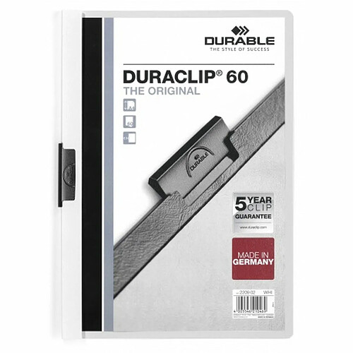 Porte-documents Durable Duraclip 60 Blanc Transparent A4 25 Pièces