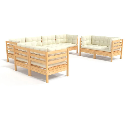 Maison Chic Salon de jardin 8 pcs + coussins - Mobilier/Meubles de jardin - Table et chaises d'extérieur crème Bois de pin massif -MN43765