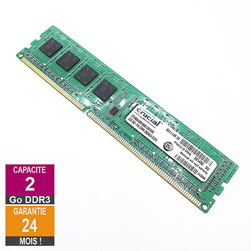 Barrette Mémoire 2Go RAM DDR3 Crucial CT25664BA160B.C8FER2 DIMM PC3-12800U 1Rx8 · Reconditionné