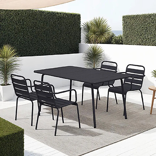 Mes Ensemble table de jardin + 4 fauteuils en métal gris - BACA